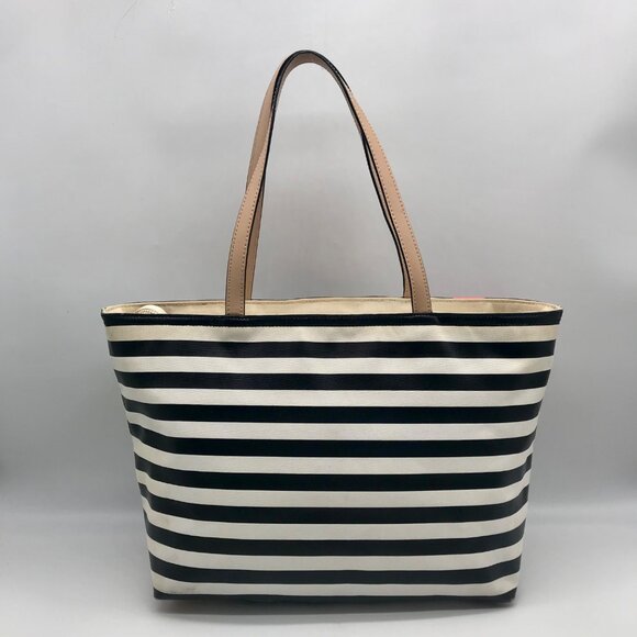 Kate Spade Black And White Leather Splash Out Striped Francis Tote - Picture 2 of 11